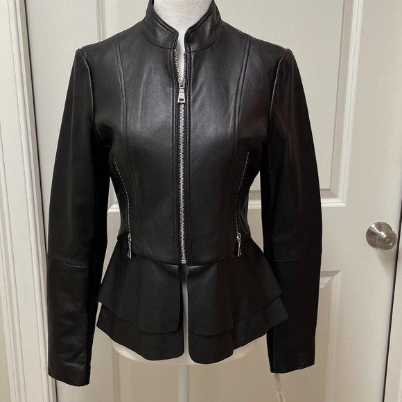 Last Piece!!!! Thea Peplum Leather Jacket from Tahari - Picture 2 of 7